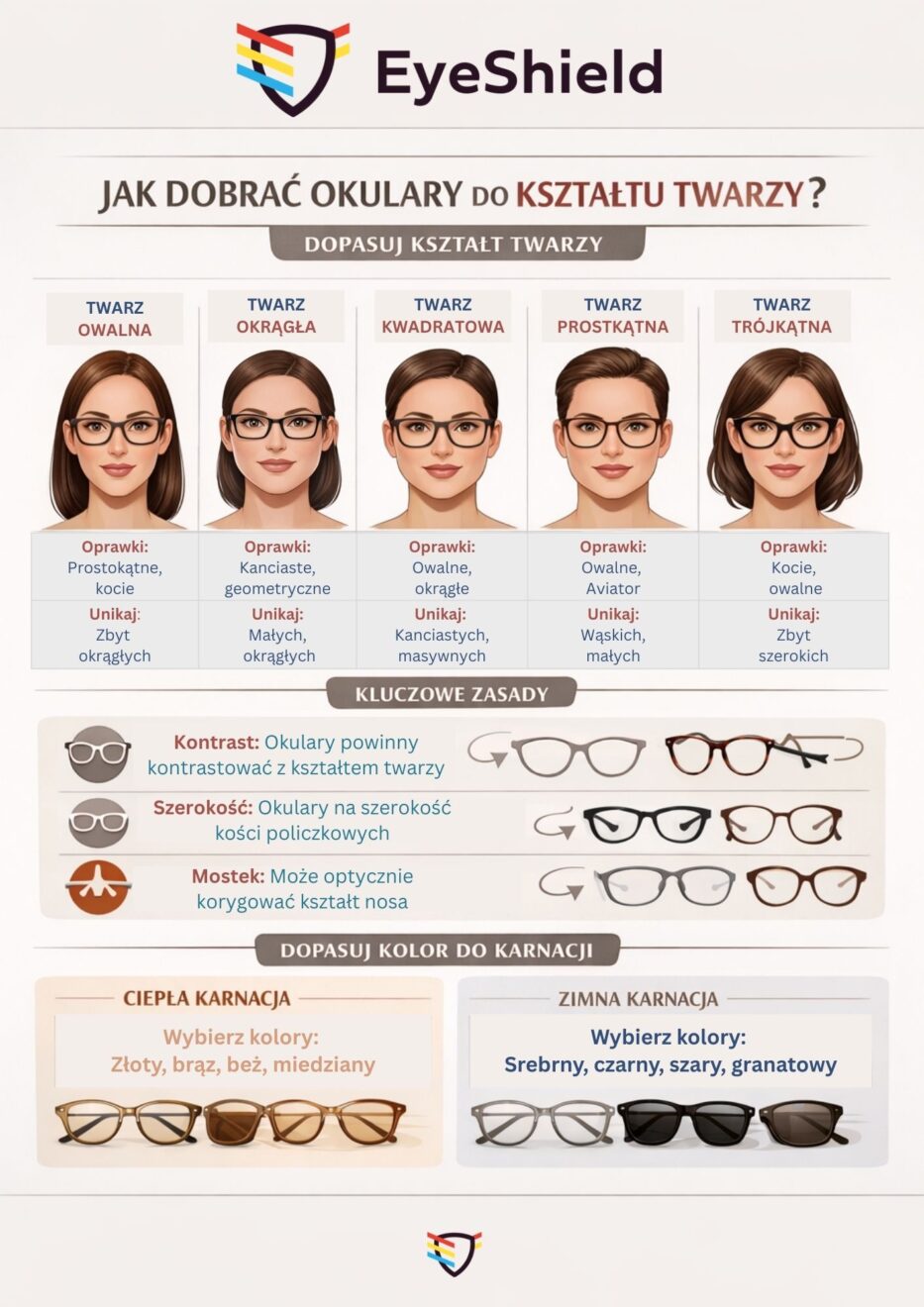 Infografika Jak dobrać okulary do kształtu twarzy
